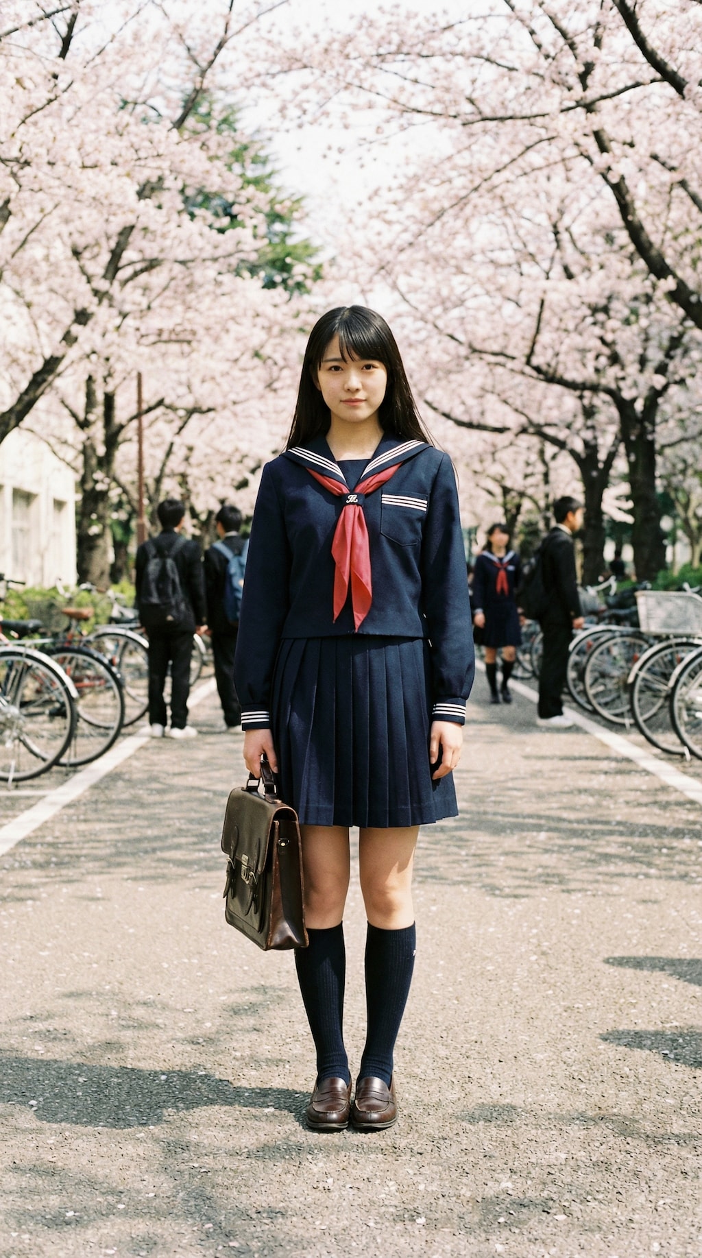 セーラー服を着た日本の生徒の全身写真(3)