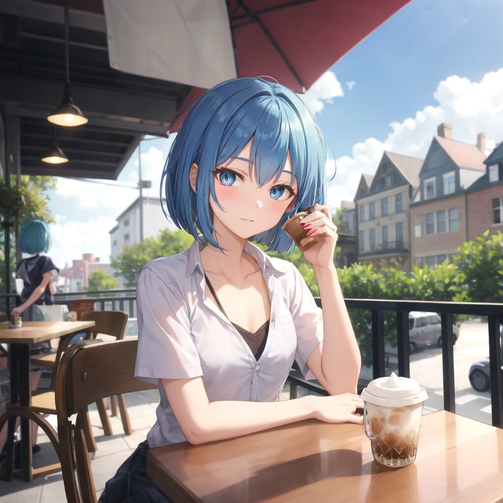 カフェのテラス席で