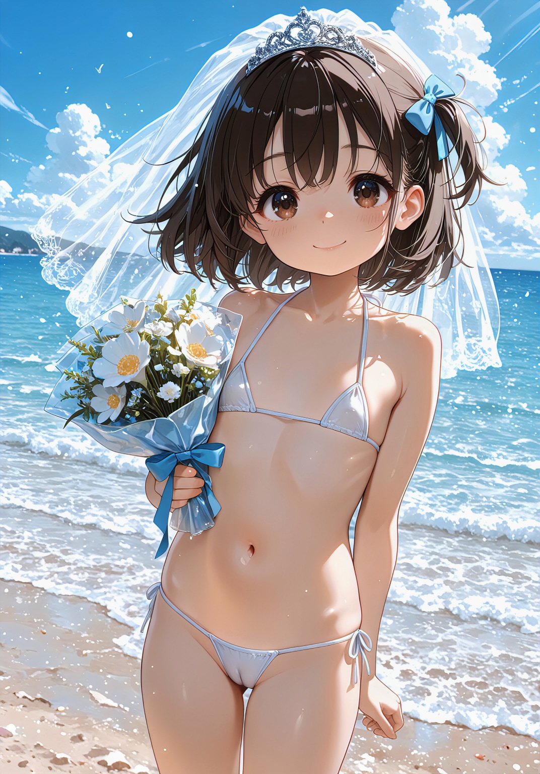白いベールと青い海