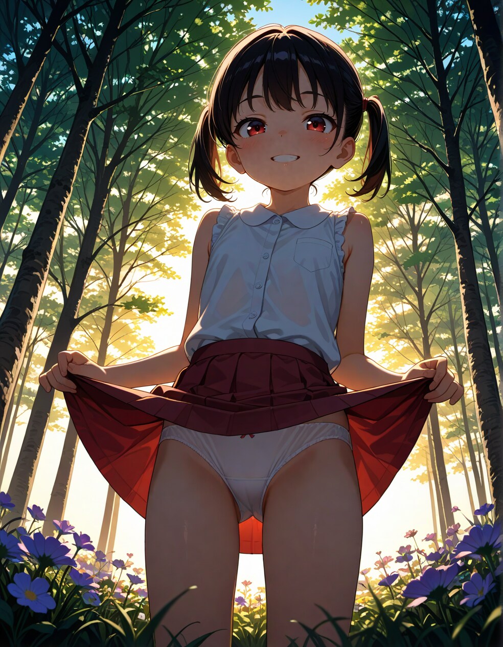 花畑の元気少女・日陰の夕方