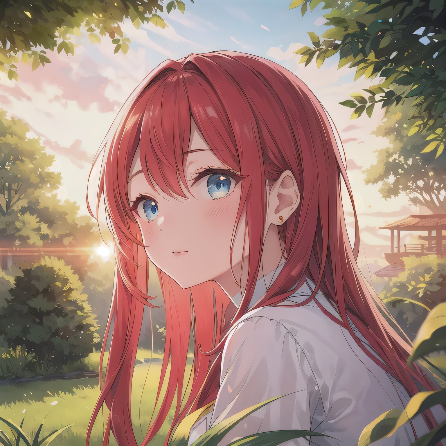 赤髪ロングでワイシャツの少女 | の人気AIイラスト・グラビア