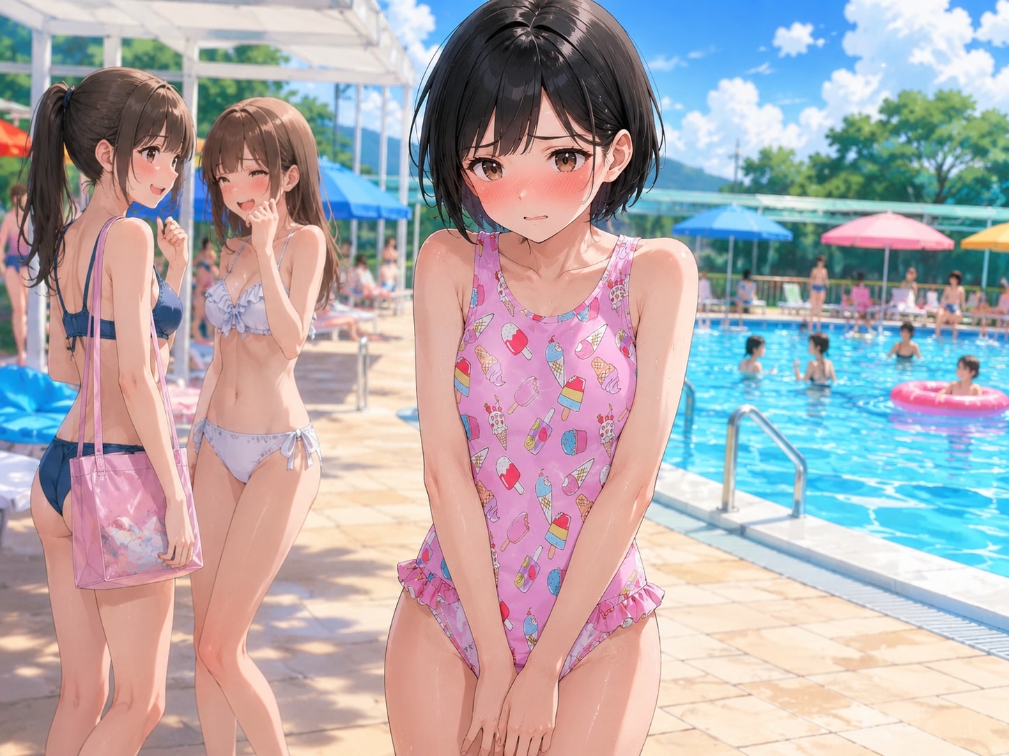 私が童顔だからってこの水着は…