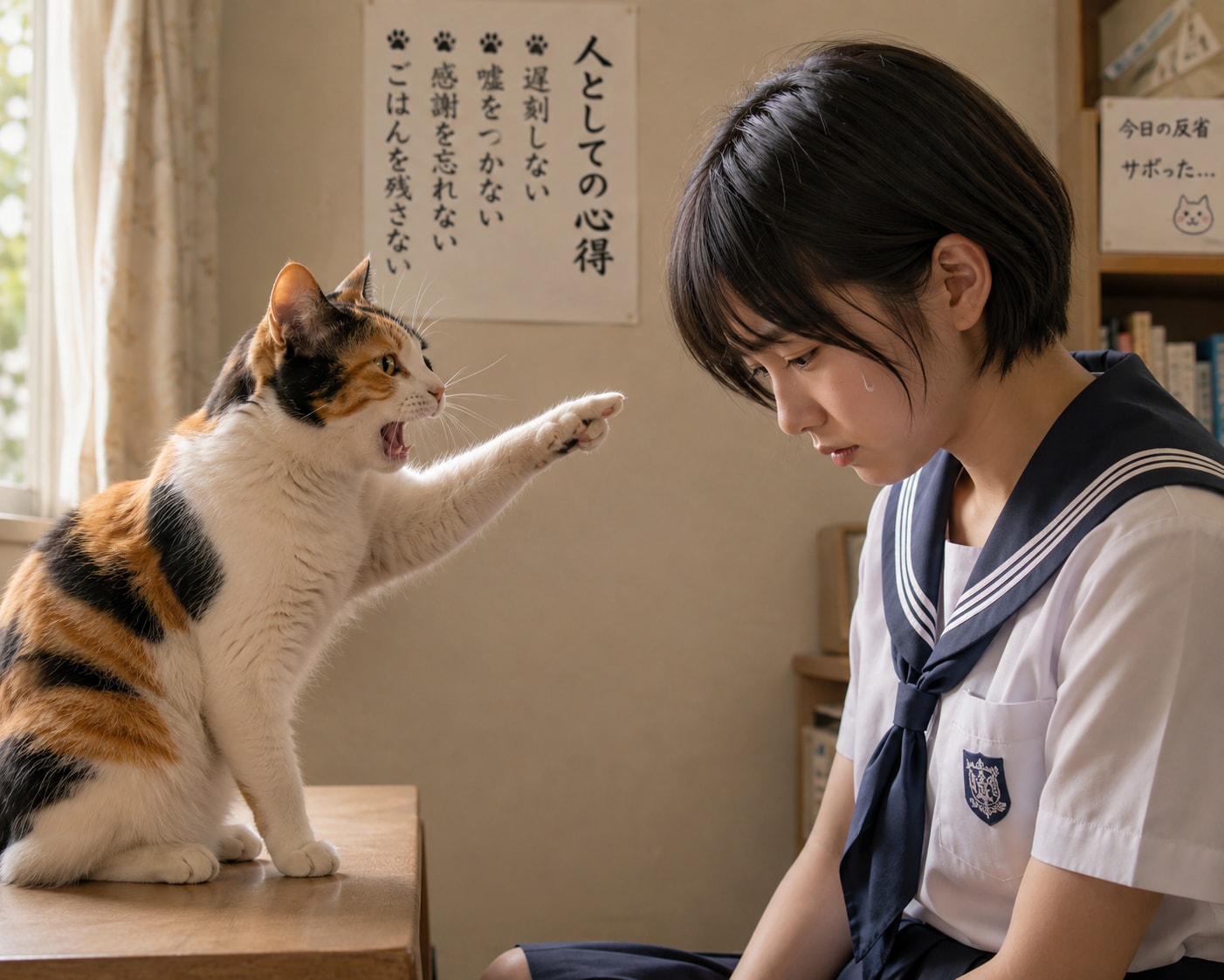 猫に説教される女の子