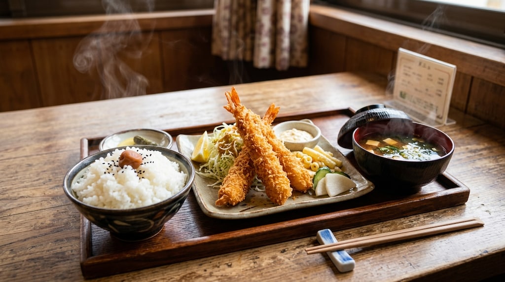 摩訶不思議食堂のエビフライ膳