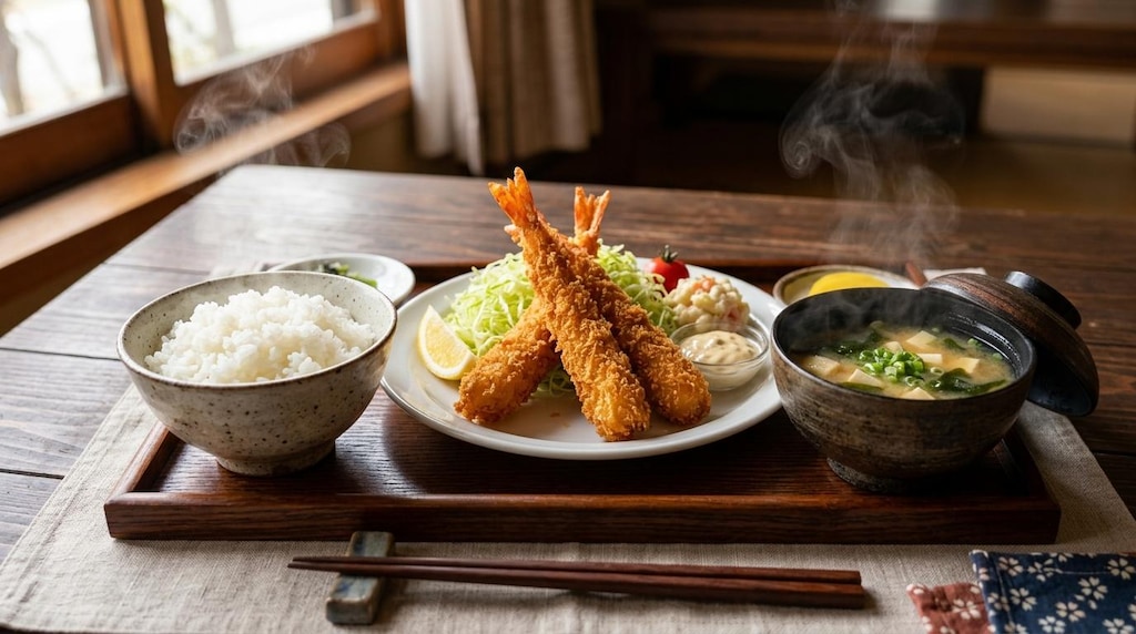 摩訶不思議食堂のエビフライ膳