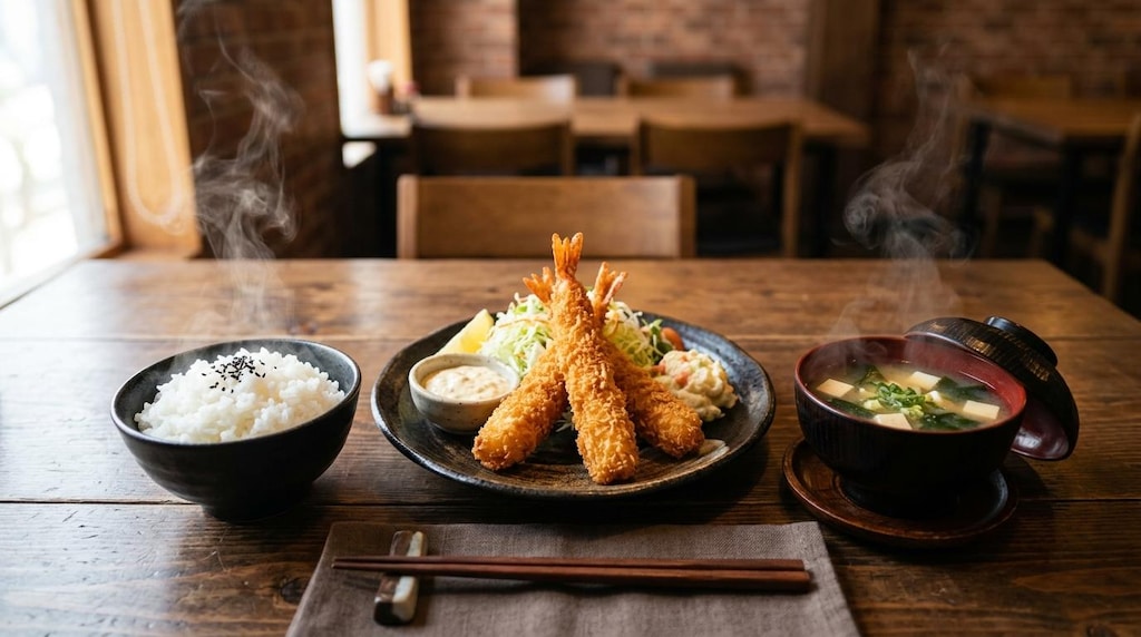 摩訶不思議食堂のエビフライ膳