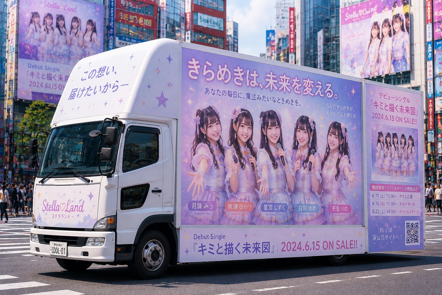 街中を彩るアイドル広告トラック