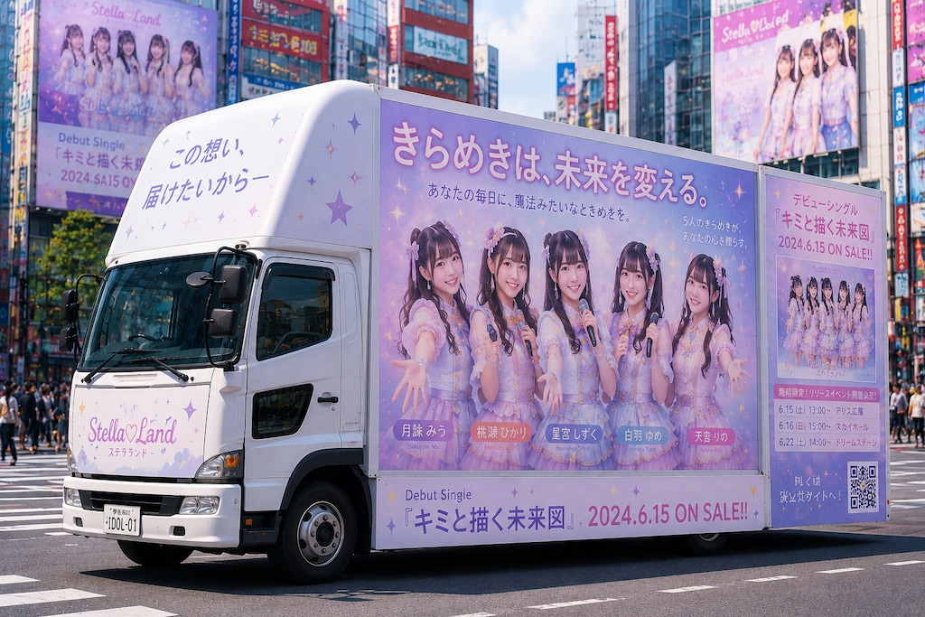 街中を彩るアイドル広告トラック
