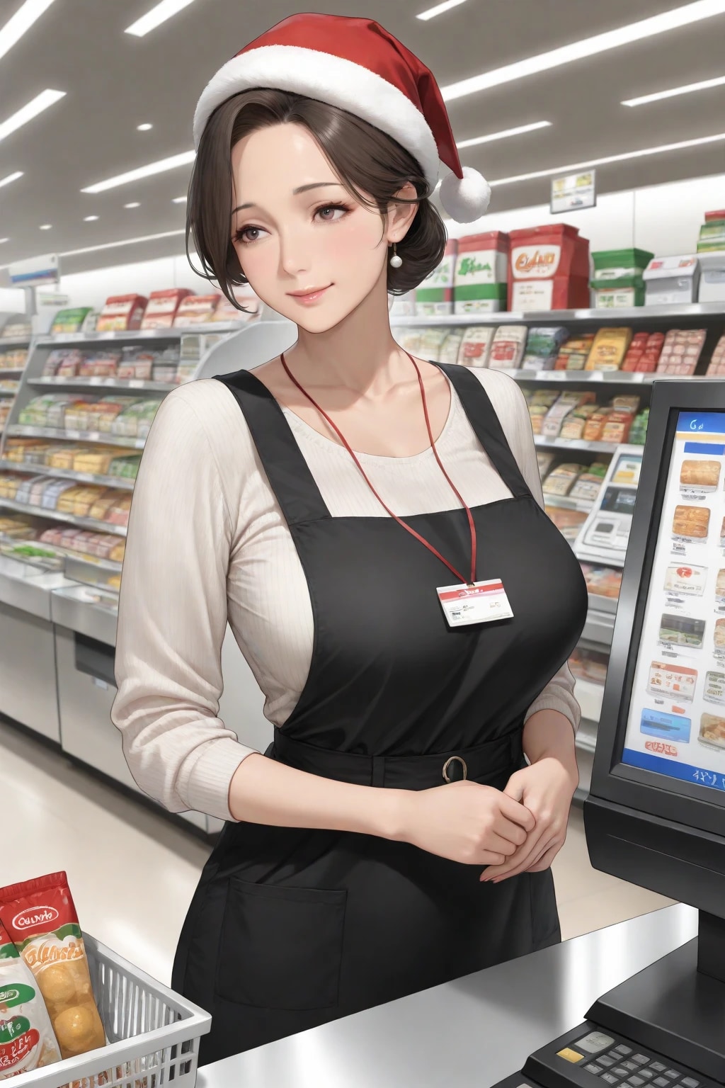 サンタ帽を被った熟女