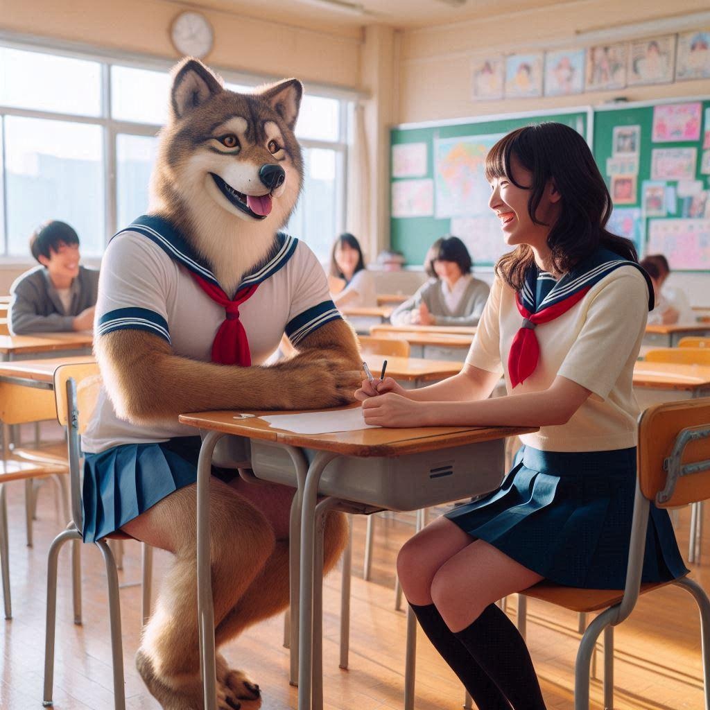 友達とおしゃべりしている人狼ちゃん