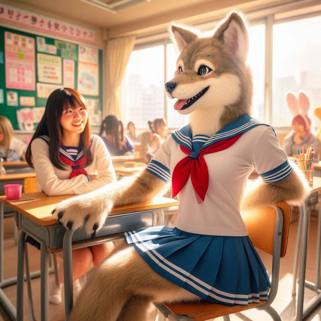友達とおしゃべりしている人狼ちゃん