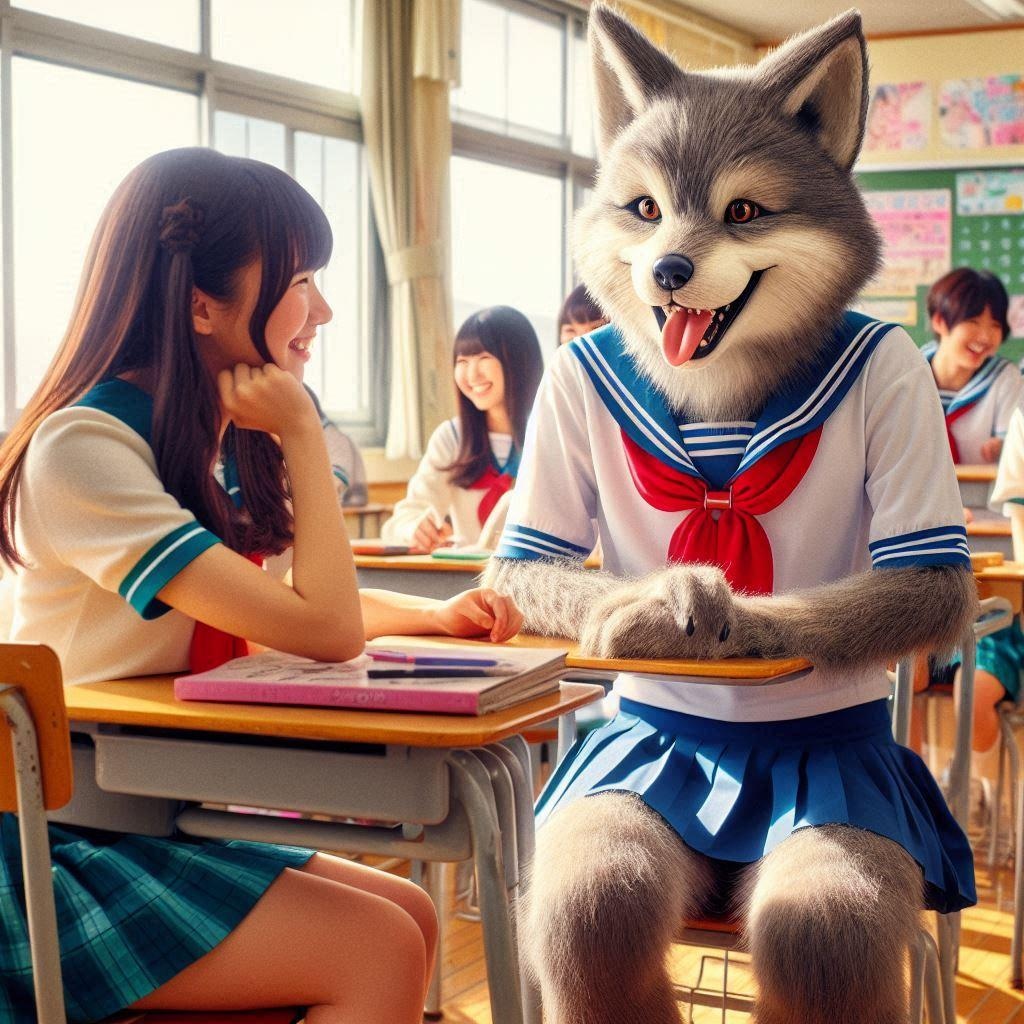 友達とおしゃべりしている人狼ちゃん