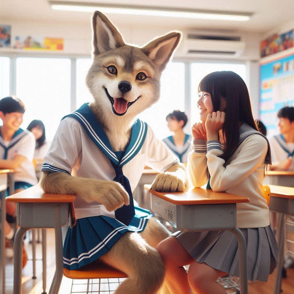 友達とおしゃべりしている人狼ちゃん