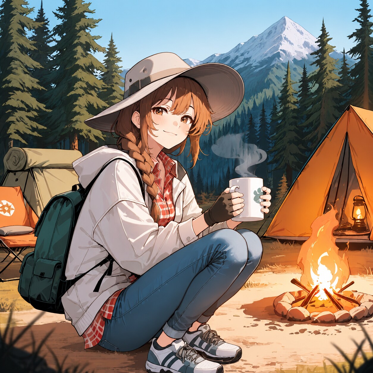 山中の穏やかなキャンプ風景