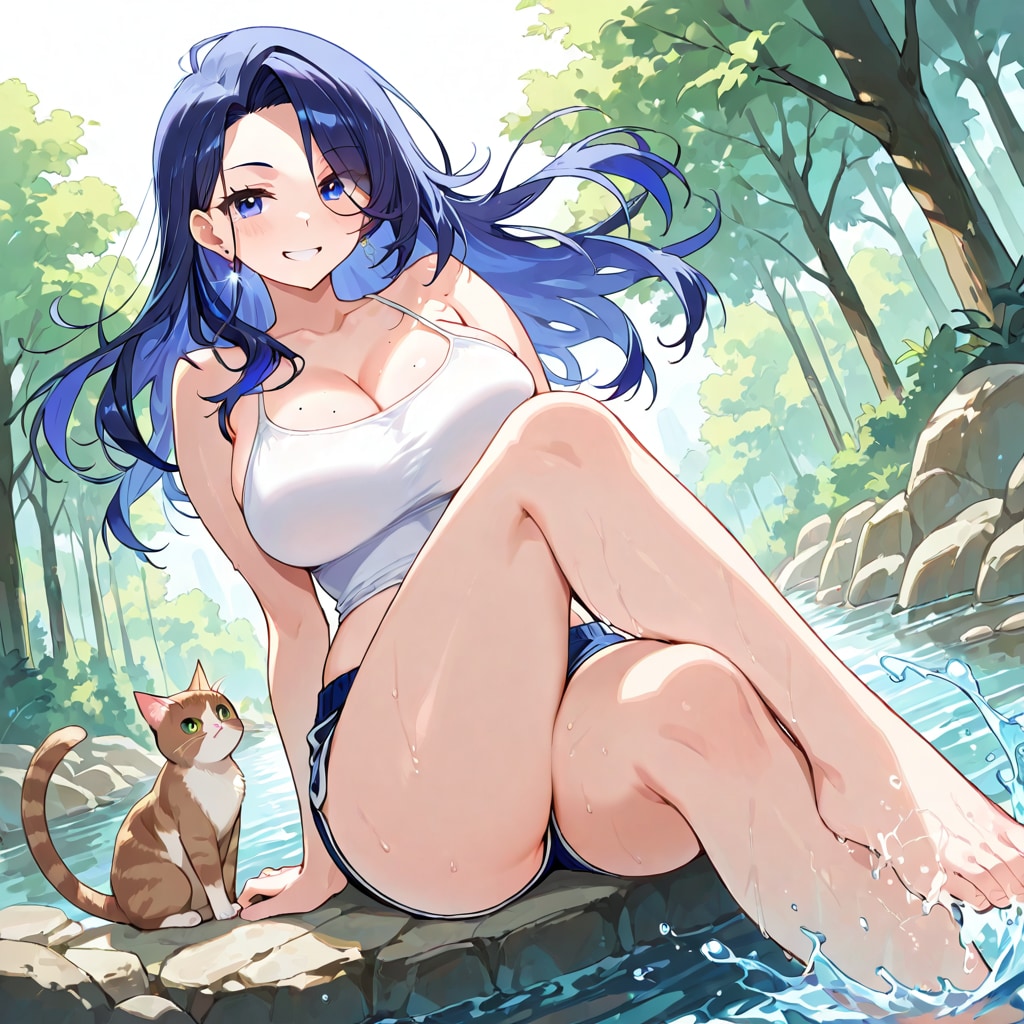 無邪気に川遊びをする、あい。