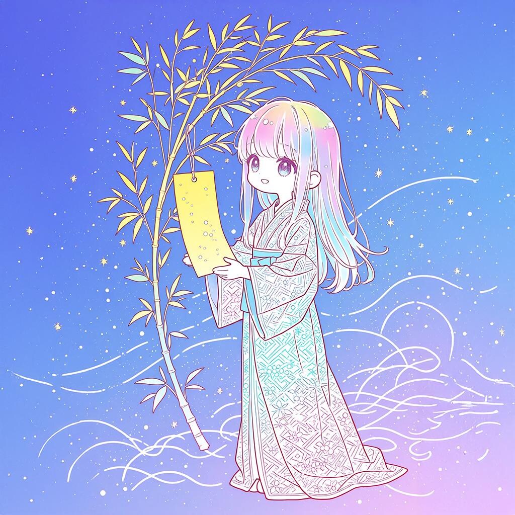 七夕の織姫様天の川を渡る