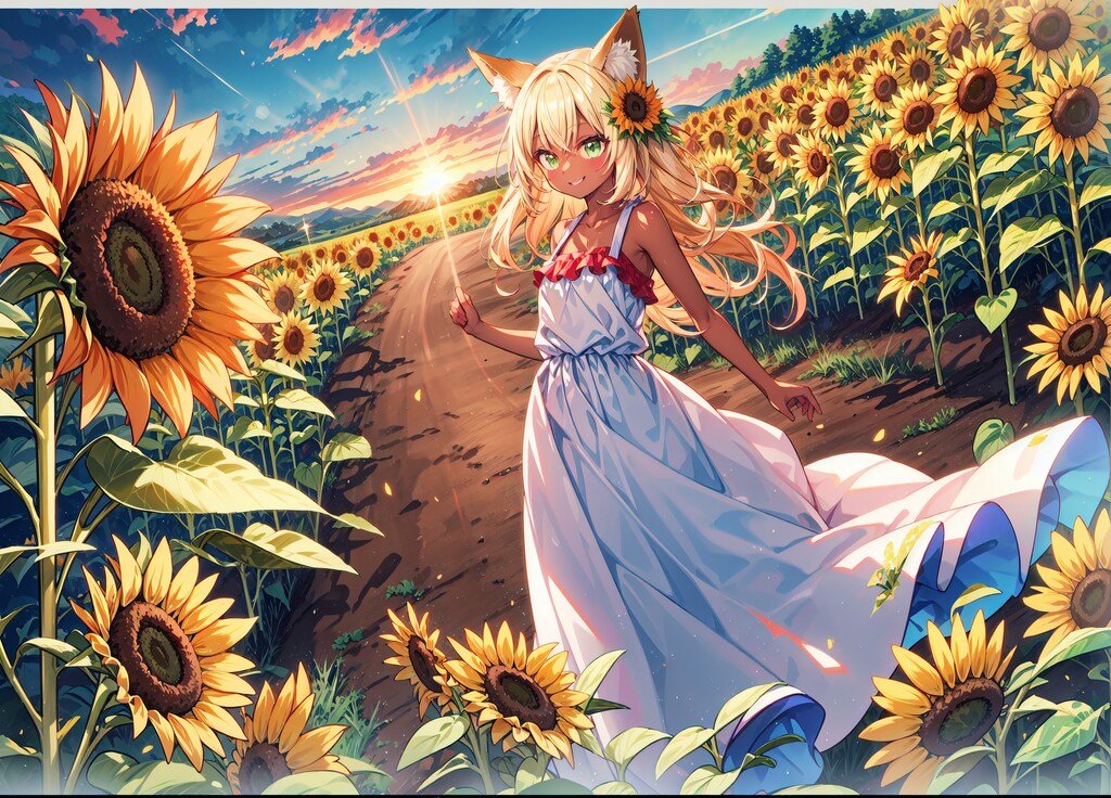 ひまわりと狐娘