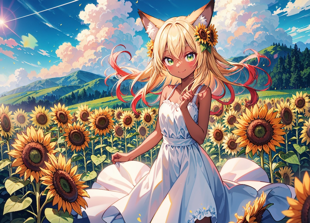 ひまわりと狐娘