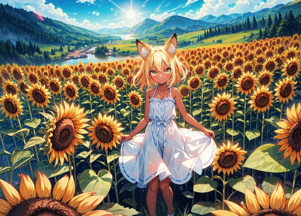 ひまわりと狐娘