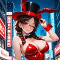 夜の街のバニーガールしおりさんとバラの花 12枚目