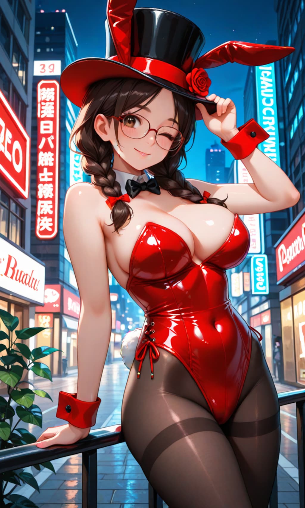 夜の街のバニーガールしおりさんとバラの花