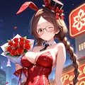 夜の街のバニーガールしおりさんとバラの花 10枚目