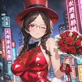 夜の街のバニーガールしおりさんとバラの花 2枚目