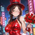 夜の街のバニーガールしおりさんとバラの花 7枚目