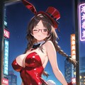夜の街のバニーガールしおりさんとバラの花 4枚目