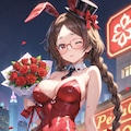 夜の街のバニーガールしおりさんとバラの花 5枚目