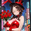 夜の街のバニーガールしおりさんとバラの花 8枚目