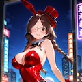 夜の街のバニーガールしおりさんとバラの花 9枚目