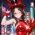 夜の街のバニーガールしおりさんとバラの花 6枚目