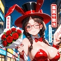 夜の街のバニーガールしおりさんとバラの花 11枚目