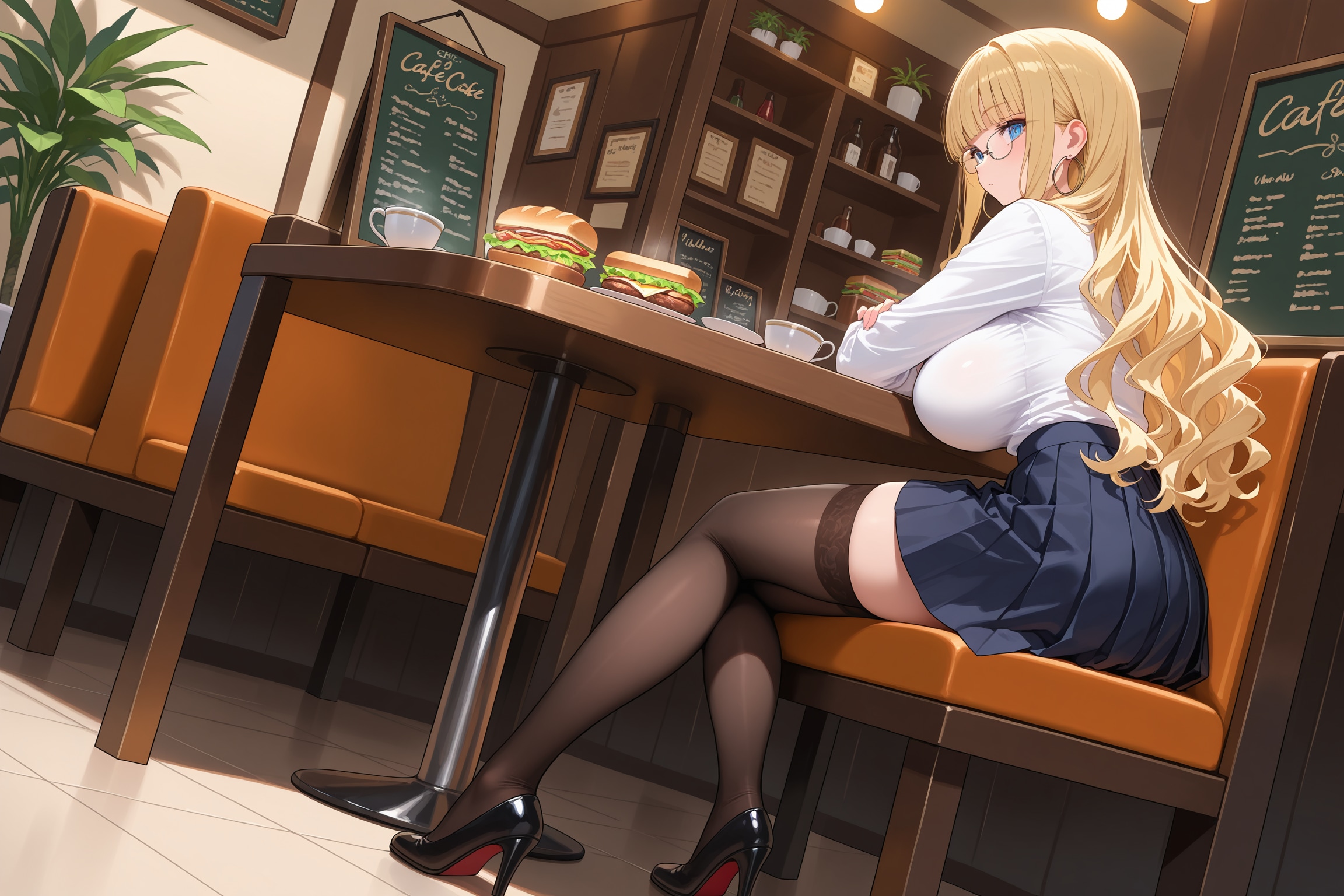 金髪眼鏡女性の後ろ姿