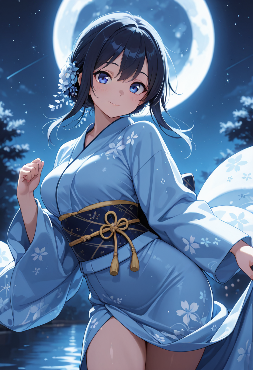 月夜の浴衣美人
