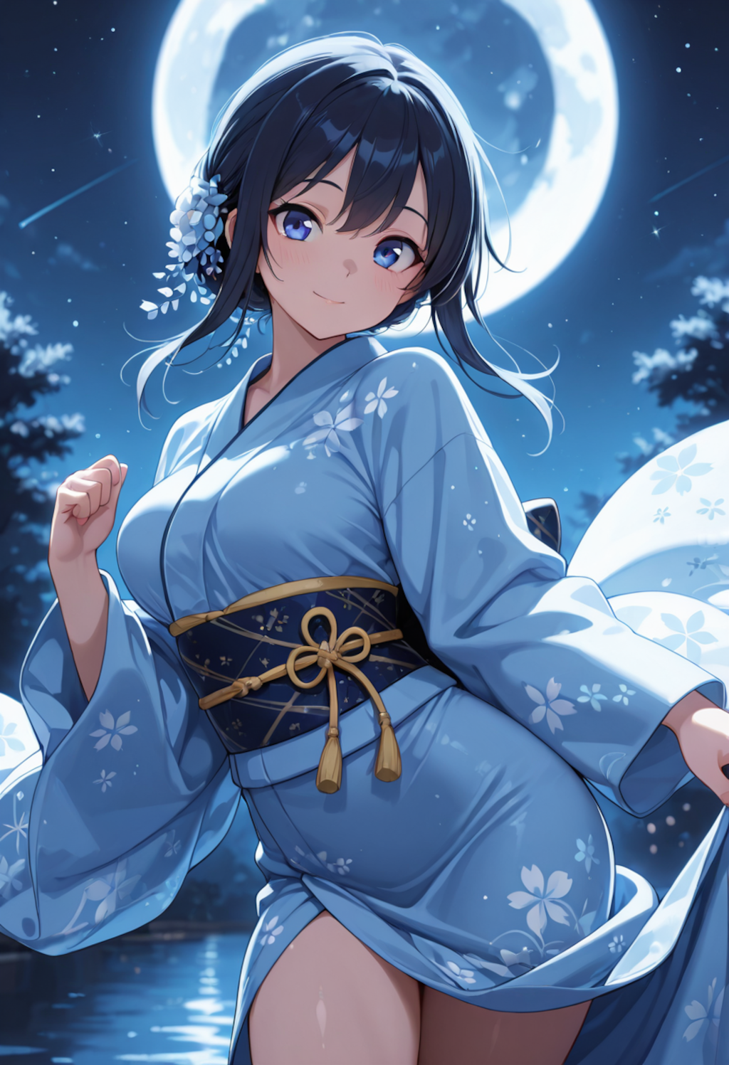 月夜の浴衣美人