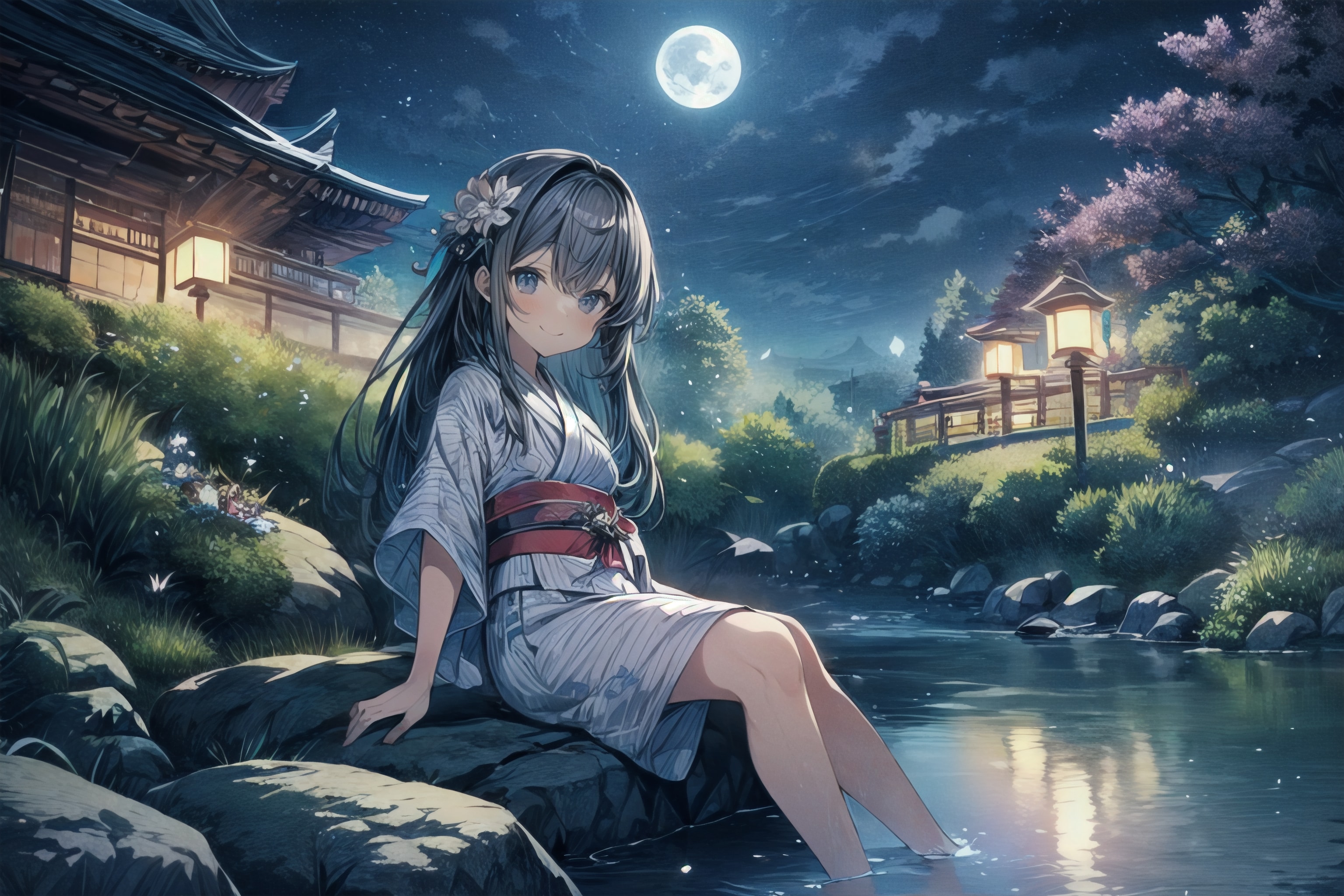 川辺で夕涼み | の人気AIイラスト・グラビア