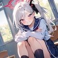 セーラー服体育すわり【ブルアカ・浅黄ムツキ】 6枚目