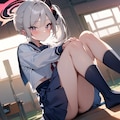 セーラー服体育すわり【ブルアカ・浅黄ムツキ】 2枚目