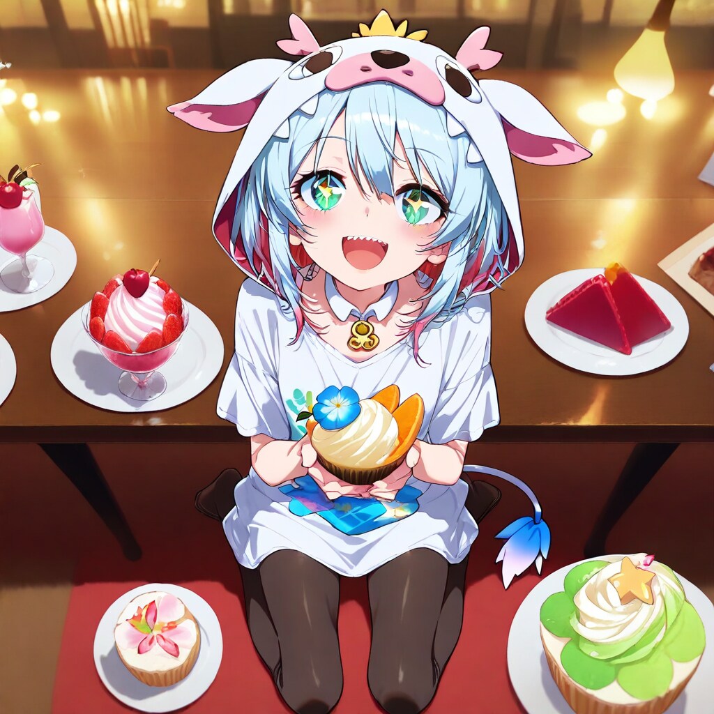 カフェでスイーツを楽しむアニマルフードちゃん