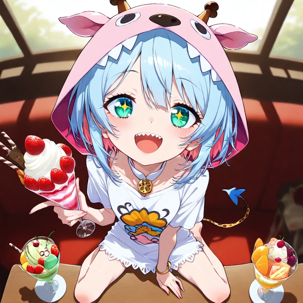 カフェでスイーツを楽しむアニマルフードちゃん