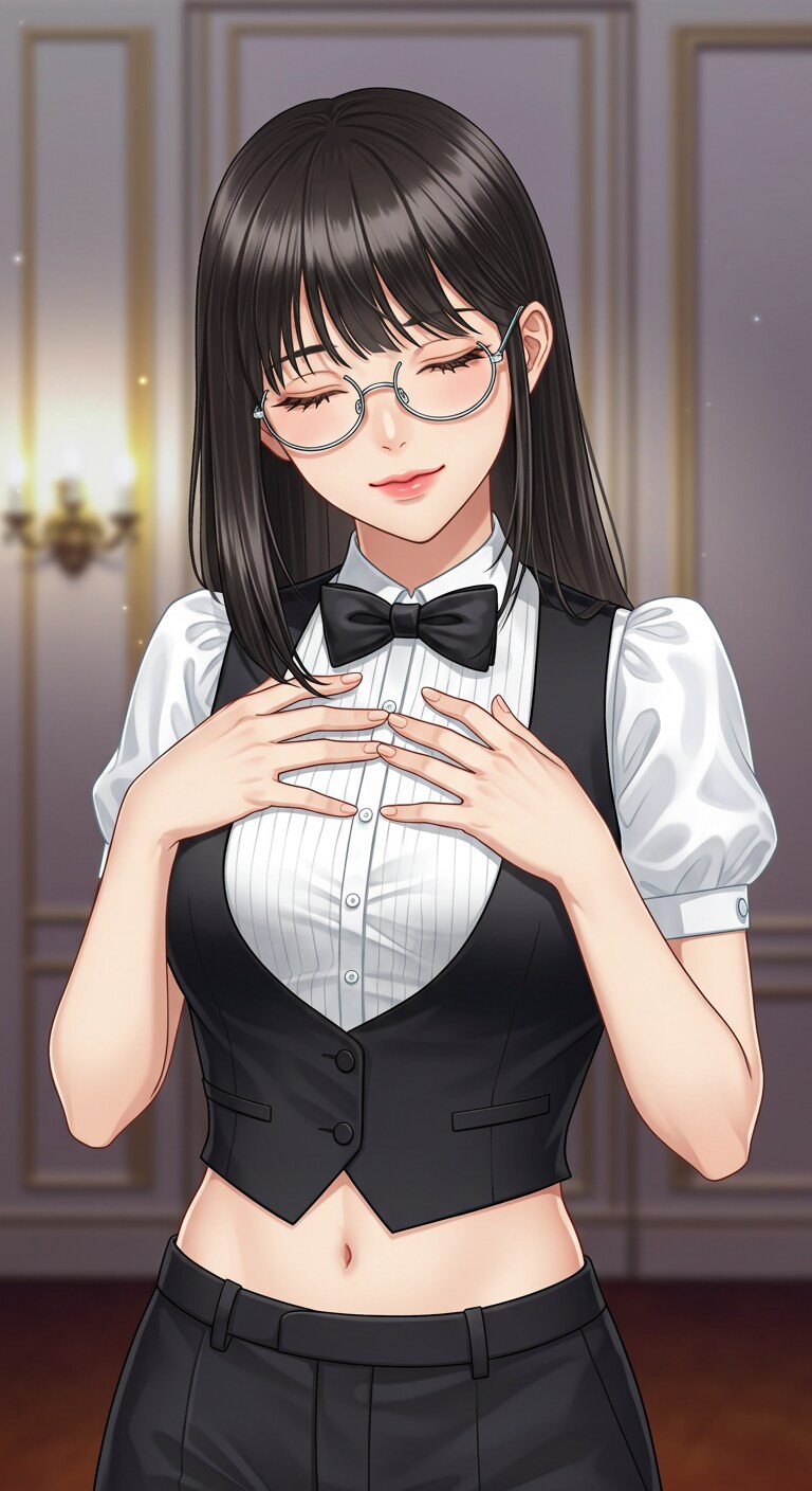 かっこかわいいパフ袖好きのタキシード美少女のロマンティックな執事