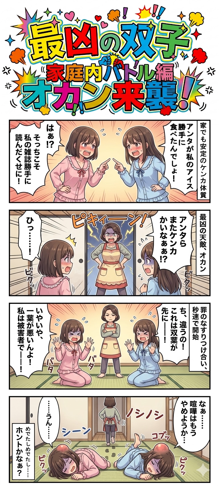 最凶の双子 第4話　家庭内バトル編・オカン来襲！（四コマ漫画【たた８】９の４）
