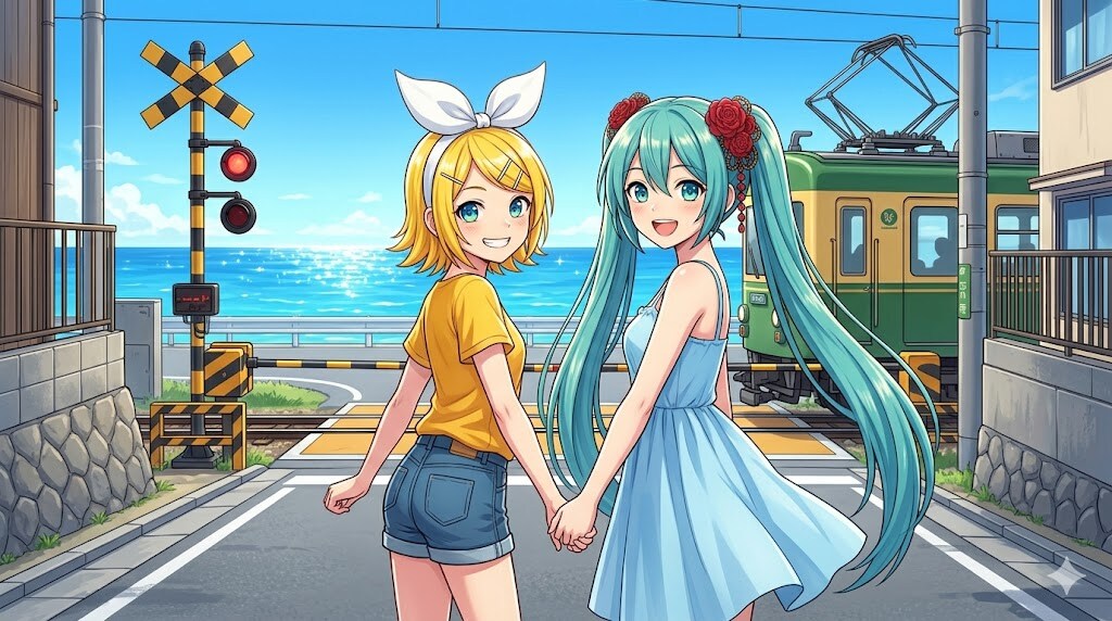 神奈川旅行をするミクさんとリンさん