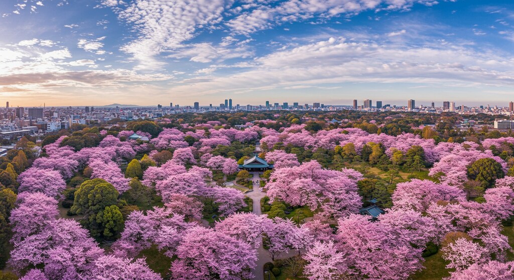 （こちらは実写風背景のみ）、AIちゃんがイメージした桜満開時の某観光地♪
