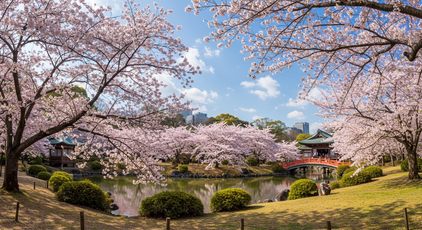 （こちらは実写風背景のみ）、AIちゃんがイメージした桜満開時の某観光地♪