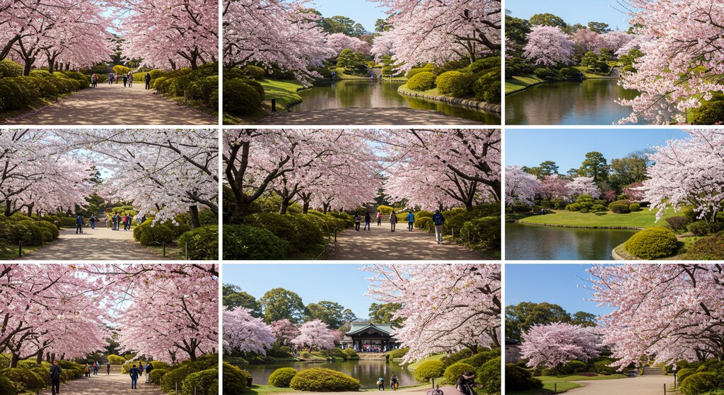 （こちらは実写風背景のみ）、AIちゃんがイメージした桜満開時の某観光地♪
