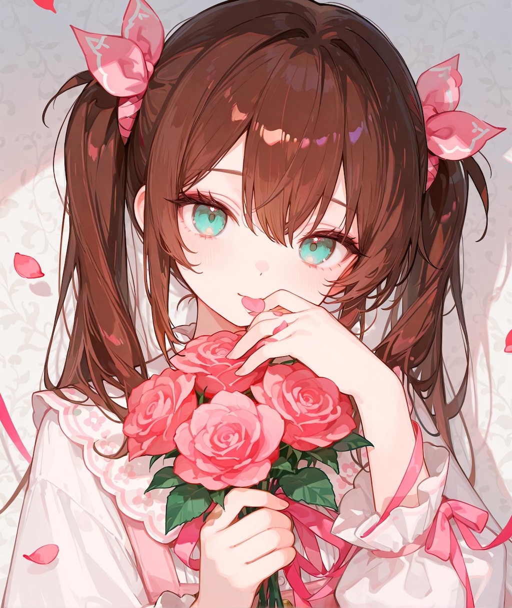 薔薇の花束と少女