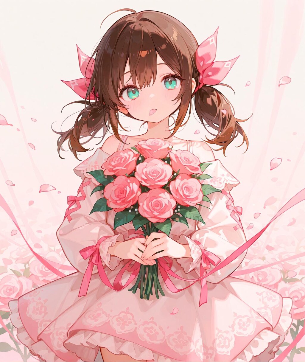 薔薇の花束と少女